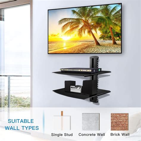 suptek Glass Floating Shelves, TV Wall Mount with Shelf for DVD 